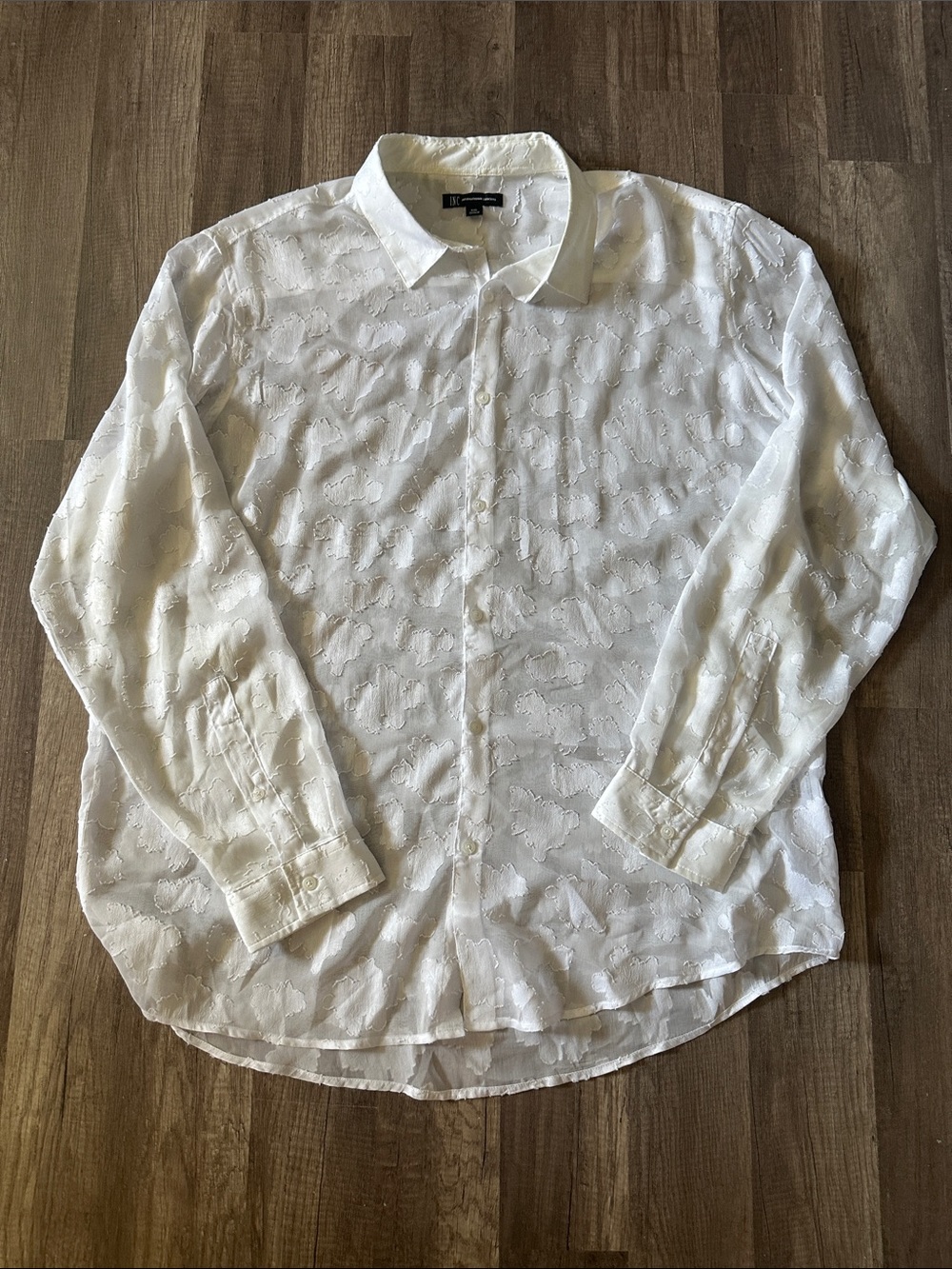 Men’s INC Polyester Long Sleeve White Sheer Button Down Shirt in size XXL